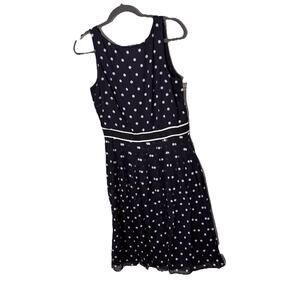 Talbots Navy White Polka Dot Dress Size 10 Pleated A Line Nautical Preppy 166